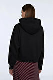 %100 pamuk Premium Kadın Siyah Kapüşonlu crop sweatshirt