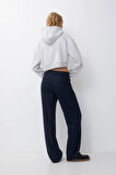 %100 pamuk Premium Kadın Baskılı Gri Melanj Kapüşonlu crop sweatshirt