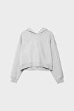 %100 pamuk Kadın Gri melanj Kapüşonlu crop sweatshirt