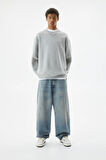 X Serüven Erkek 3 iplik Yüksek Kalite %100 Pamuk Gri Melanj Bisiklet Yaka Uzun Kol Basic Sweatshirt