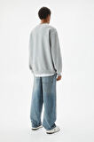 X Serüven Erkek 3 iplik Yüksek Kalite %100 Pamuk Gri Melanj Bisiklet Yaka Uzun Kol Basic Sweatshirt