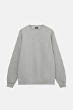 X Serüven Erkek 3 iplik Yüksek Kalite %100 Pamuk Gri Melanj Bisiklet Yaka Uzun Kol Basic Sweatshirt