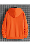 %100 Pamuk Ultra Kalite Erkek Turuncu 3 iplik Kapüşonlu Fermuarlı Cepli Sweatshirt Oranj
