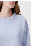 Kadın %100 Pamuk Açık Mavi Ultra Kalite Diagonel Şardonsuz 3 iplik Bisiklet Yaka Basic Sweatshirt