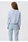 Kadın %100 Pamuk Açık Mavi Ultra Kalite Diagonel Şardonsuz 3 iplik Bisiklet Yaka Basic Sweatshirt