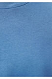 Kadın %100 Pamuk Mavi Ultra Kalite Diagonel Şardonsuz 3 iplik Bisiklet Yaka Basic Sweatshirt