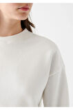 Kadın %100 Pamuk Ekru Ultra Kalite Diagonel Şardonsuz 3 iplik Bisiklet Yaka Basic Sweatshirt