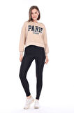 Kadın %100 Pamuk Baskılı Bej Ultra Kalite Diagonel Şardonsuz 3iplik Bisiklet Yaka Basic Sweatshirt
