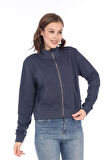 Kadın %100 Pamuk Antrasit Füme Şardonsuz 3 iplik Yumuşak Dokulu Fermuarlı Dik Yaka Sweatshirt