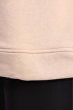 % 100 Pamuk Kadın Yumuşak Dokulu Bej Şardonsuz Basic 3 iplik oversize kapüşonlu sweatshirt