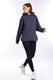% 100 Pamuk Kadın Yumuşak Dokulu Füme Şardonsuz Basic 3 iplik oversize kapüşonlu sweatshirt