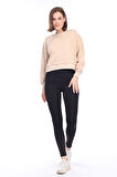 Kadın %100 Pamuk Bej Ultra Kalite Diagonel Şardonsuz 3 iplik Bisiklet Yaka Basic Sweatshirt