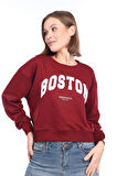 Kadın %100 Pamuk Baskılı Bordo Ultra Kalite Diagonel Şardonsuz 3iplik Bisiklet Yaka Basic Sweatshirt