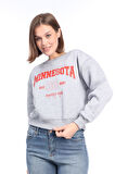 Kadın %100 Pamuk Baskılı Gri Melanj Ultra Kalite Şardonlu 3 iplik Bisiklet Yaka Basic Sweatshirt