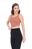 Kadın Kiremit Arkası Fermuarlı Fitilli Kaşkorse Crop Top
