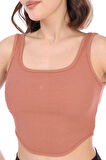 Kadın Kiremit Arkası Fermuarlı Fitilli Kaşkorse Crop Top