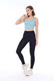Kadın Mavi Arkası Fermuarlı Fitilli Kaşkorse Crop Top