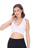 Kadın Beyaz Biyeli Bağcıklı Fitilli Kaşkorse Crop Top