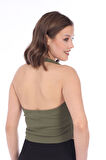 Kadın Haki Biyeli Bağcıklı Fitilli Kaşkorse Crop Top