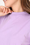 %100 Organik Pamuk Kadın Lila Basic Ribana'lı Dik Yaka Örme T-shirt Yarım Balıkçı
