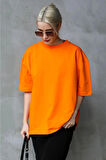 Süper Kalite Unisex Pamuk Oranj Bisiklet Yaka Oversize Boyfriend T-shirt Kadın Erkek Turuncu Orange