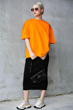 Süper Kalite Unisex Pamuk Oranj Bisiklet Yaka Oversize Boyfriend T-shirt Kadın Erkek Turuncu Orange