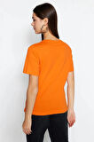 %100 Pamuk Oranj Süper Kalite Kadın Tişört Bisiklet Yaka Organik Pamuk Penye T-shirt Turuncu Orange