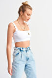 Kadın Beyaz Biyeli Crop Top