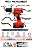 Assur 12V 1.5Ah Çelik Şanzıman Bakır Sargılı Çift Akülü Şarjlı Matkap Vidalama 24 Parça