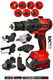 Assur 7 Başlıklı Set Taşlama Somun Sıkma Tilki Kuyruğu Dal Budama Akülü Vidalama Hava Pompası Hilti Kırmızı