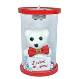 Cam Fanus Işıklı I Love You Ayıcık Kırmızı