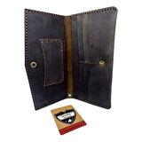 Kahverengi El Yapımı Hakiki Crazy Deri Telefon Bölmeli Cüzdan