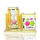 Ahşap Balıklı Pembe Kum Saatli Kalemlik