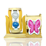 Ahşap Kelebekli Mavi Kum Saatli Kalemlik