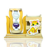 Ahşap Kedili Mor Kum Saatli Kalemlik