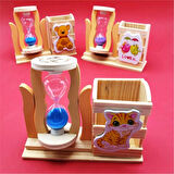 Ahşap Kedili Mavi Kum Saatli Kalemlik