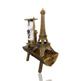 Dekoratif Eyfel Kulesi Tasarımlı Kum Saatli Ahşap Altlıklı Masa Süsü Altın Renk