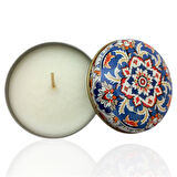 Metal Kutulu Pudra Kokulu Desenli Şık Doğal Mum