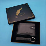 Kişiye Özel Anahtarlık Cüzdan Siyah Set Tüylü Kutu