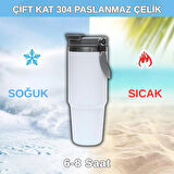 Pipetli Termos Bardak 900 ml Paslanmaz Çelik -Çift Kullanımlı Kapak