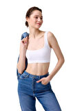 Cottonhill Premium - Kadın Beyaz Seamless Kare Yaka Crop Top Büstiyer