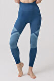 Seamless Sporcu Yüksek Bel Kadın Mavi Tayt