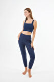 Lacivert Kare Yaka Crop Top Büstiyer