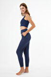 Lacivert Kare Yaka Crop Top Büstiyer