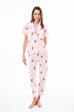 Premium Kadın Pijama Takımı Krem Ayıcık Desenli Yumuşak Dokulu Kısa Kollu Gömlek Yaka