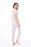 Premium Kadın Pijama Takımı Meyve Desenli Yumuşak Dokulu Kısa Kollu Bisiklet Yaka