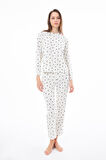 Premium Kadın Pijama Takımı Krem Kalp Desenli Yumuşak Dokulu Bisiklet Yaka Uzun Kollu