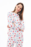 Premium Kadın Pijama Takımı Meyve Desenli Yumuşak Dokulu Bisiklet Yaka Uzun Kollu