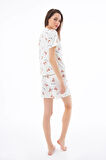 Premium  Yazlık Şortlu Kadın Pijama Takımı Ayıcık Desenli Yumuşak Dokulu Bisiklet Yaka Kısa Kollu
