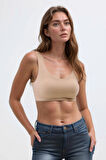 Kahverengi Dikişsiz Lazer Kesim Sütyen Pedli Kadın Hayalet Sütyen Dalga Detaylı